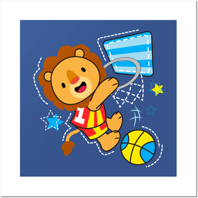 cute lion basketball Wall Art by Arkhan Store